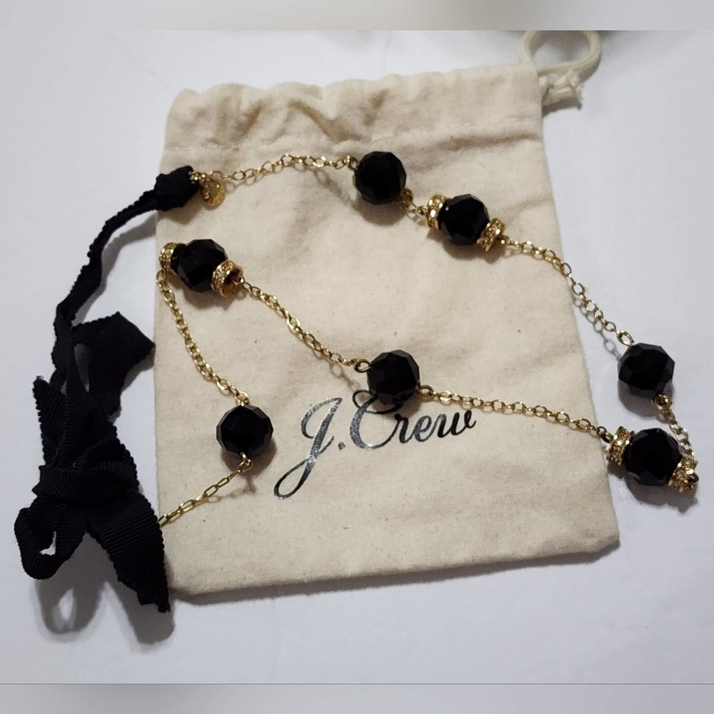 J. Crew black beaded and jeweled gold tone necklace